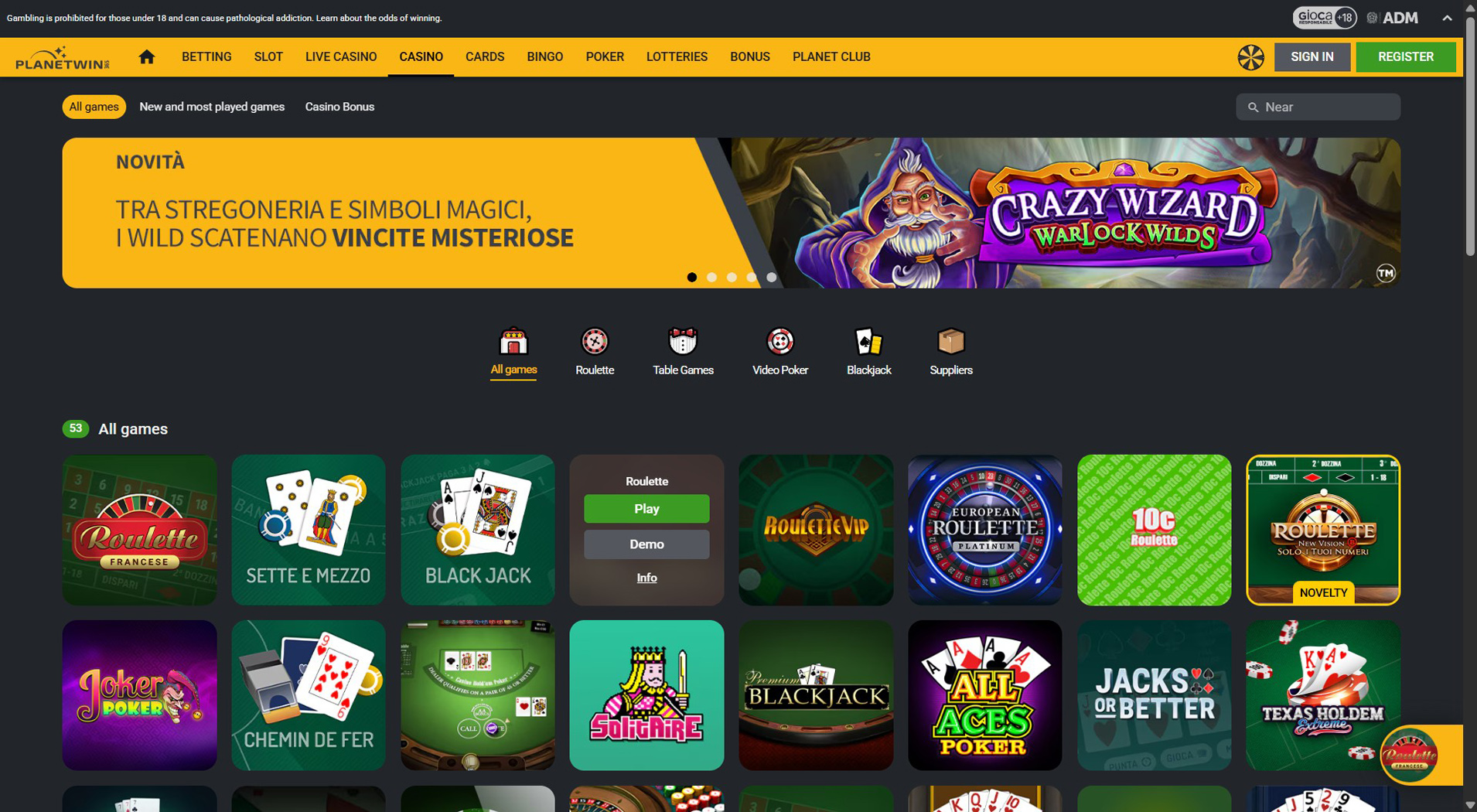 5. Planetwin365- Scelta del casinò mobile Sofort