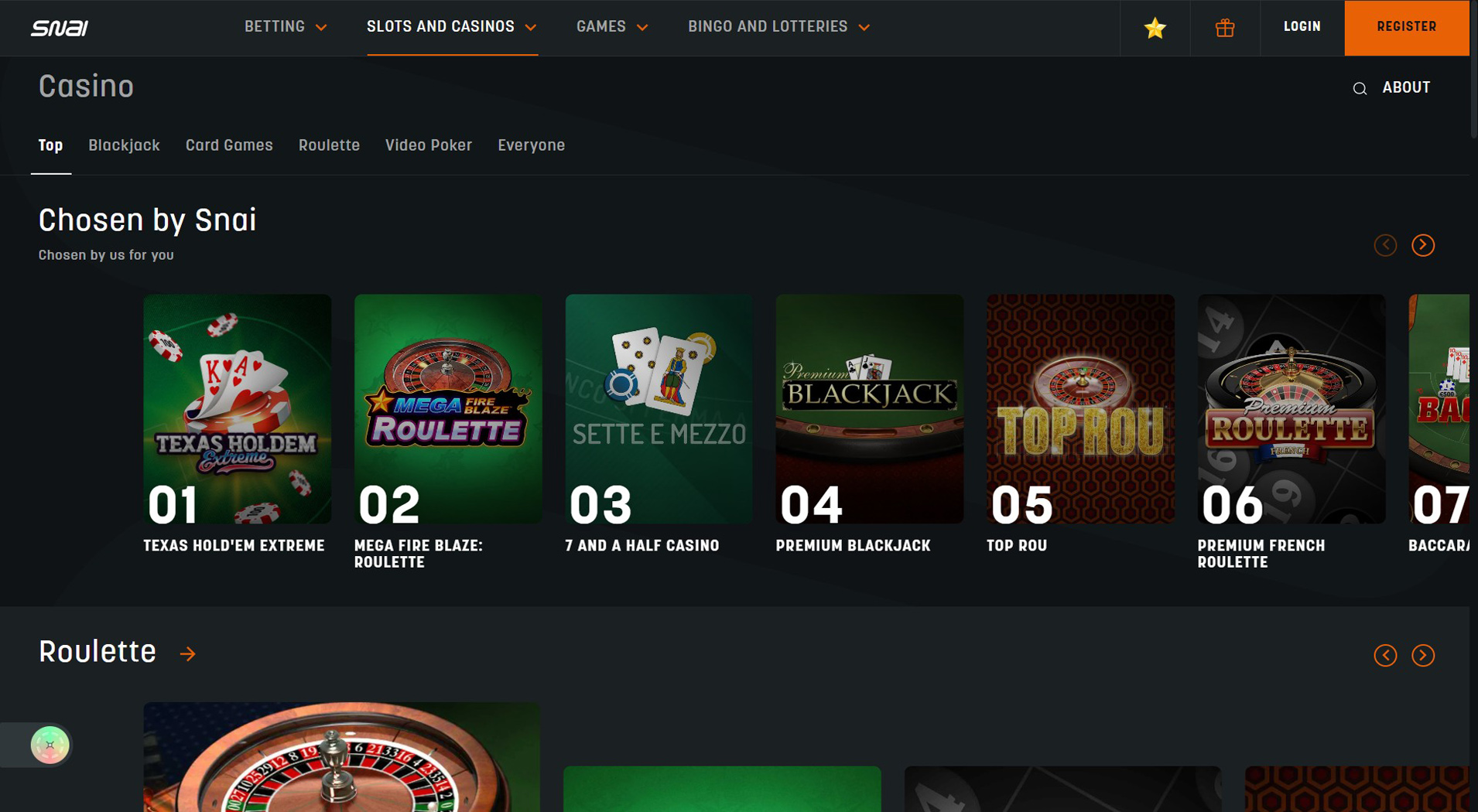 8. SNAI- Bonus popolare del casinò Sofort